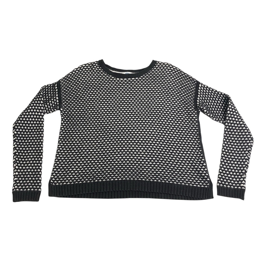 Old Navy Sweater Womens L Black White Geometric Textured Knit Drop Sleeve Boxy